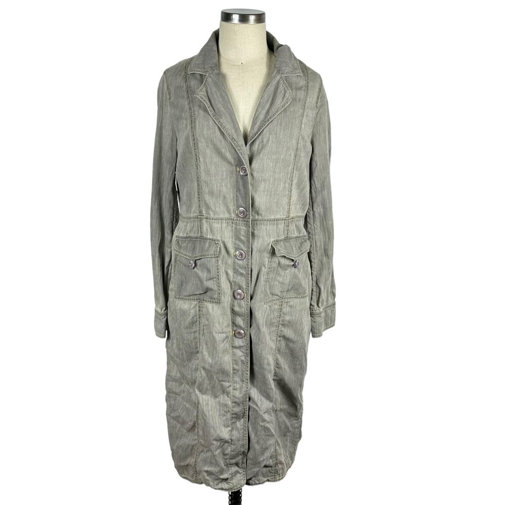 ISABELLA BIRD Gray Button Front V-Neck Pocket Midi Dress Women's Size Medium